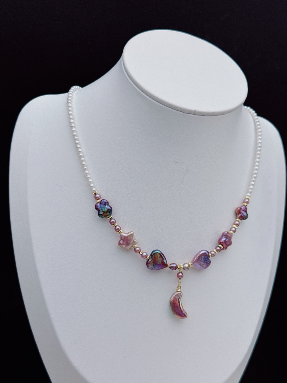 RL043 Handmade Premium Quality Freshwater Baroque Necklace Moon&Star 18” - Picture 14 of 16